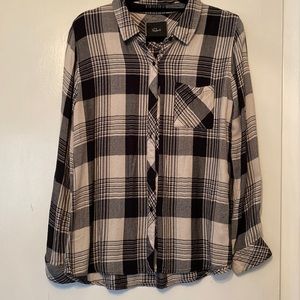 RAILS Black/White Plaid Flannel Button Down, Large